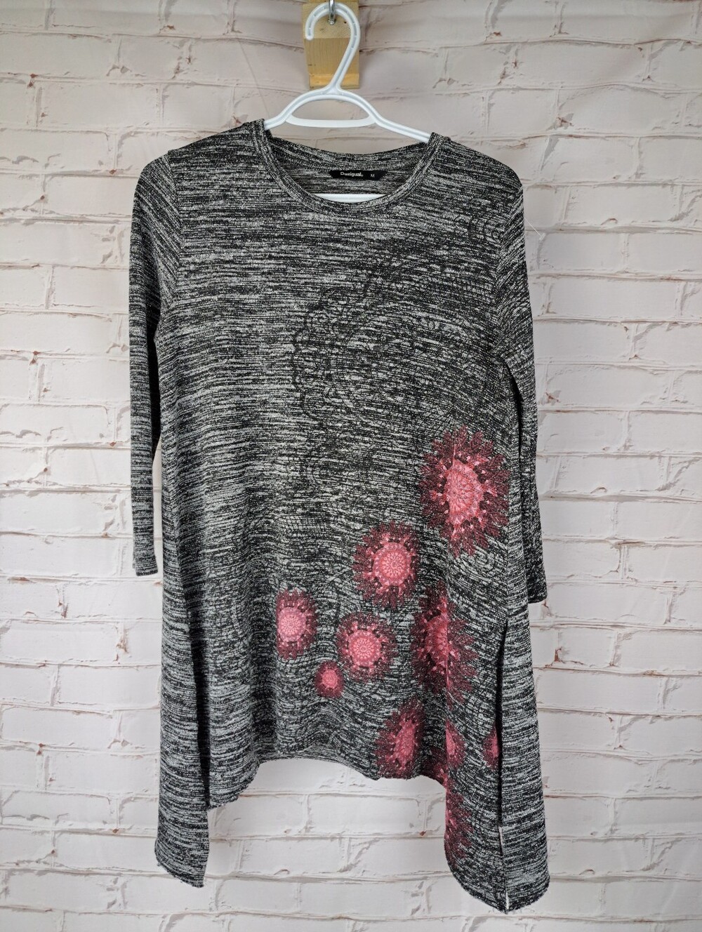 Desigual Agatha marled gray asymmetric knit tunic blouse, - Picture 3 of 8